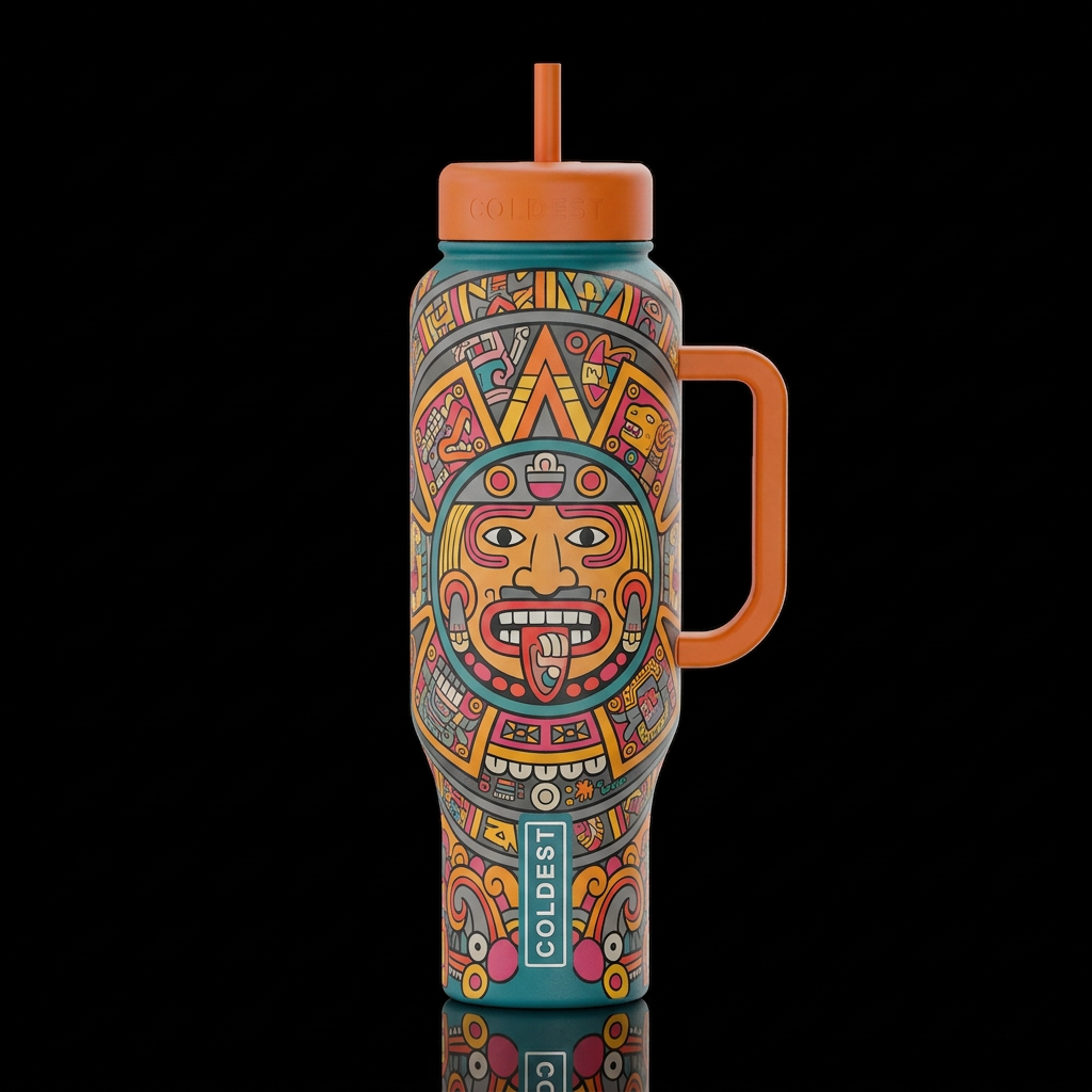 colorful nostalgic Albali Teal orange yellow pink ... water bottle design