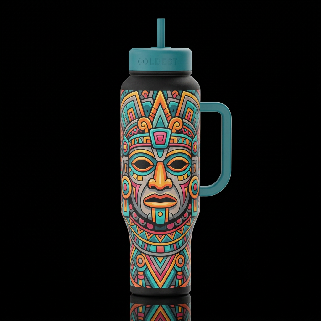colorful nostalgic Albali Teal orange yellow pink ... water bottle design