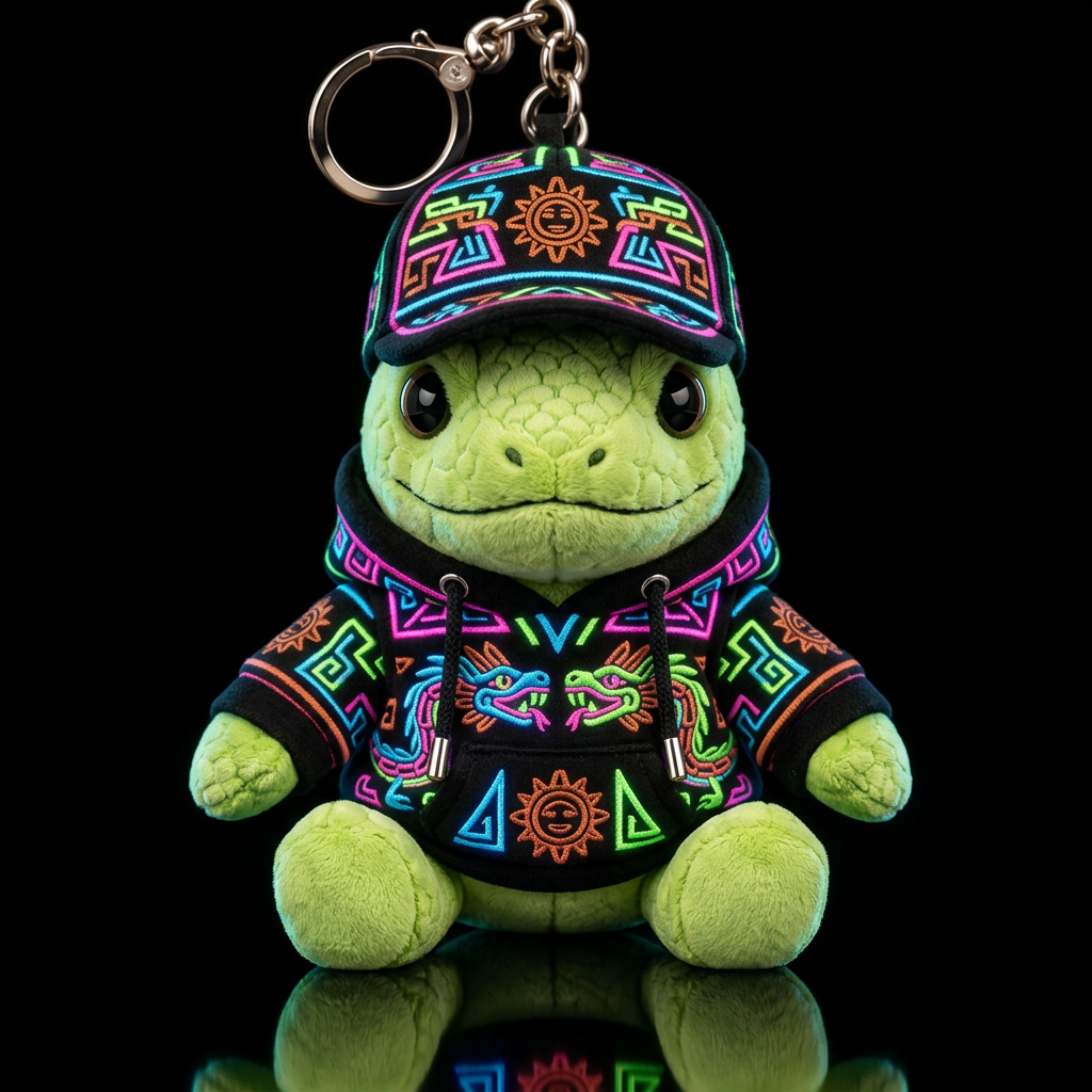 lizard mexico vibrant Aztec outfit and hat neon gl... water bottle design