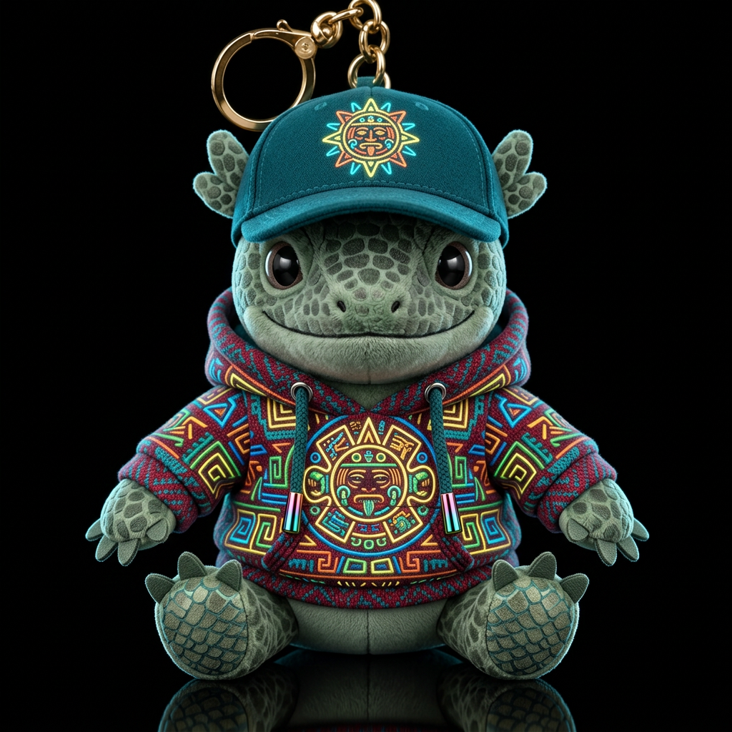 lizard mexico vibrant Aztec outfit and hat neon gl... water bottle design