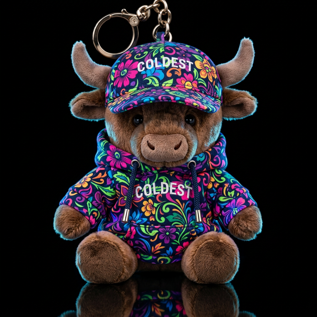 Bull in a nostalgic floral vibrant glowie neon out... water bottle design