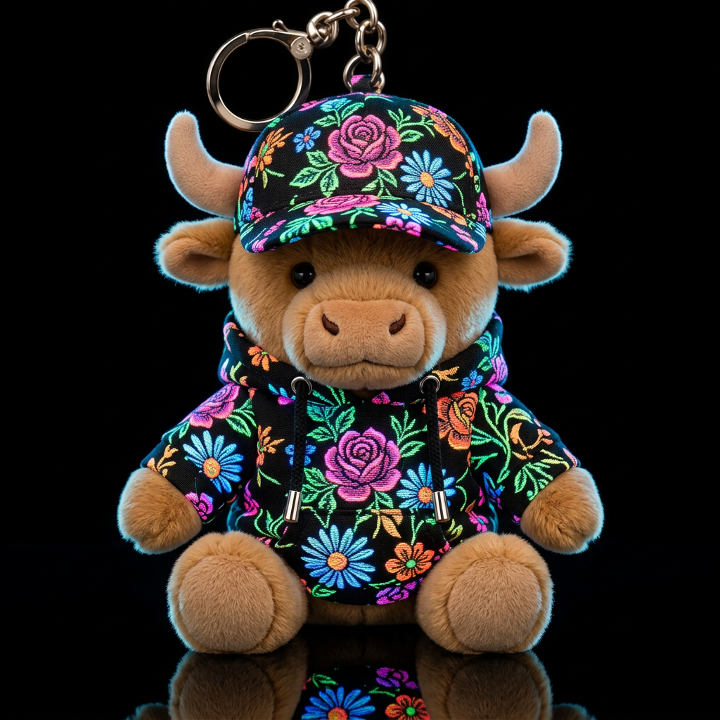 Bull in a nostalgic floral vibrant glowie neon out... water bottle design