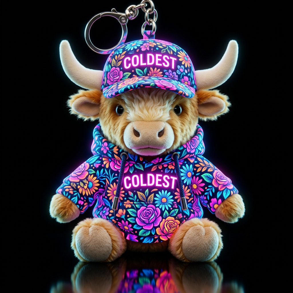 Bull in a nostalgic floral vibrant glowie neon out... water bottle design