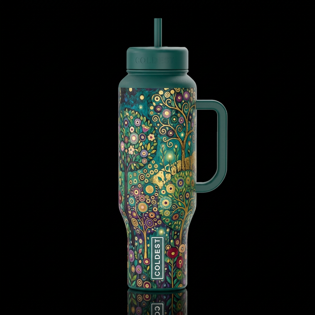 Gustav Klimt inspired garden landscape with Maxima... water bottle design