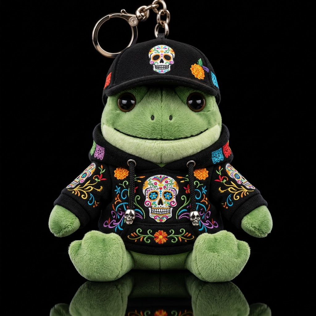 frog with the day of the dead costume and hat water bottle design