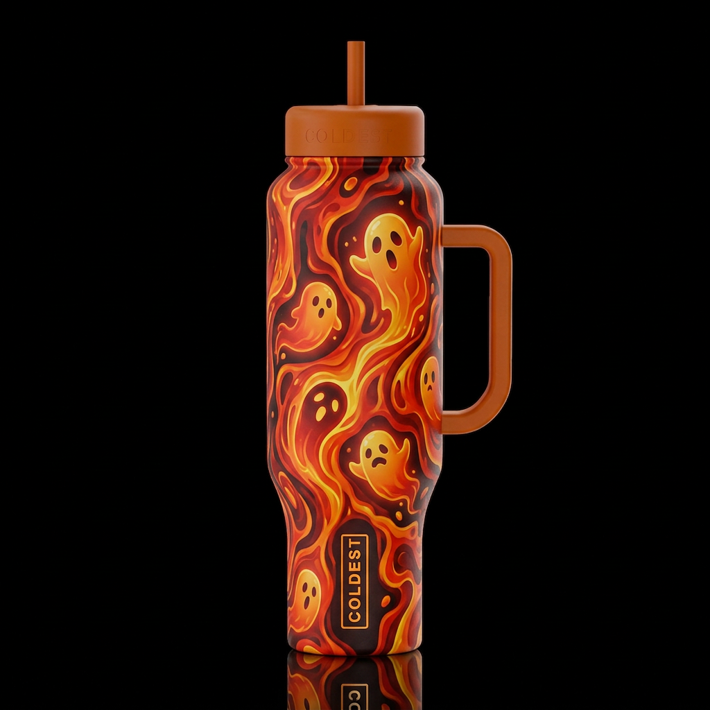 Halloween lava ghost floating glowie water bottle design