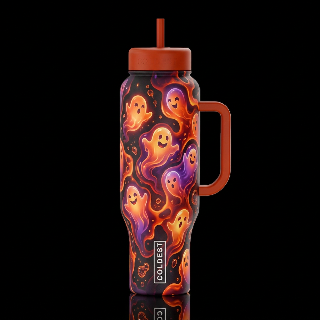 Halloween lava ghost floating glowie water bottle design
