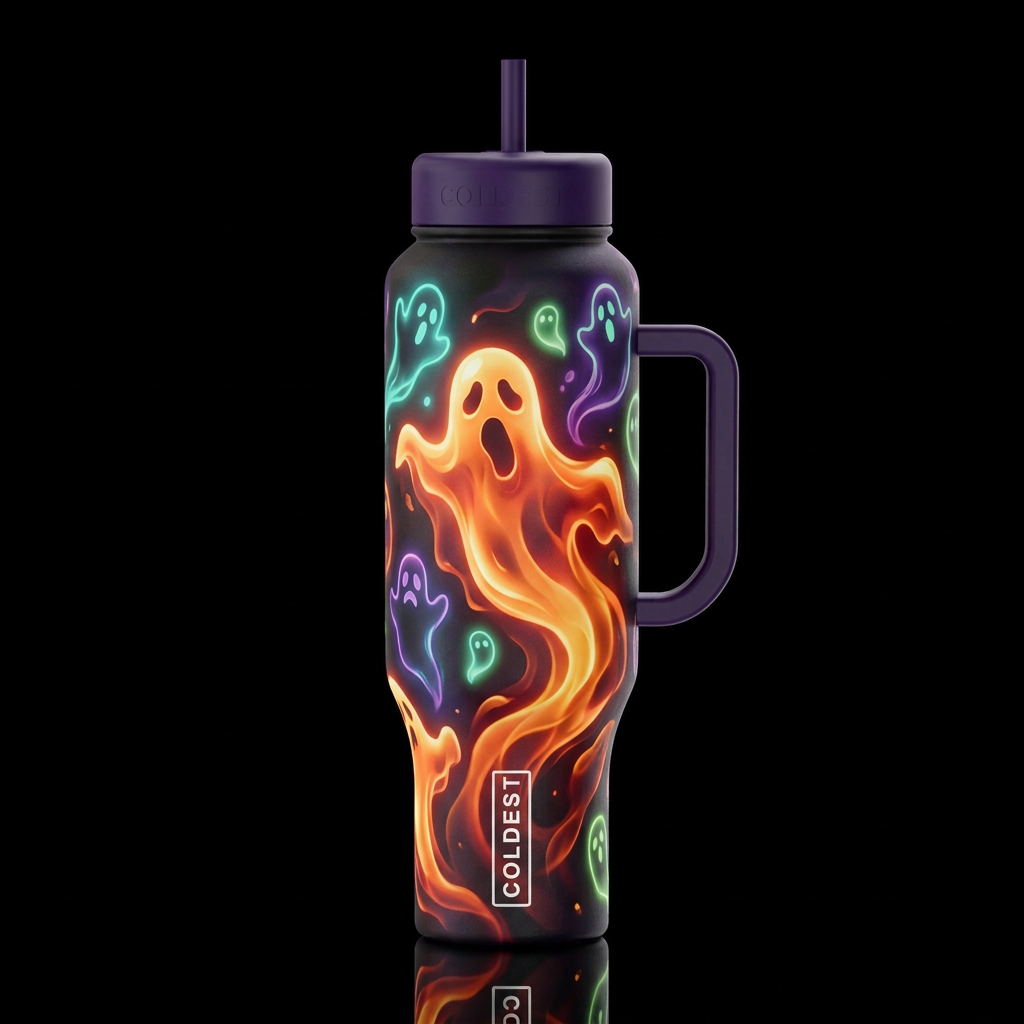 Halloween lava ghost floating glowie water bottle design