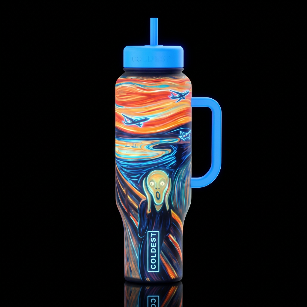 noise, The Sream with air plains passing by Jan Sc... water bottle design