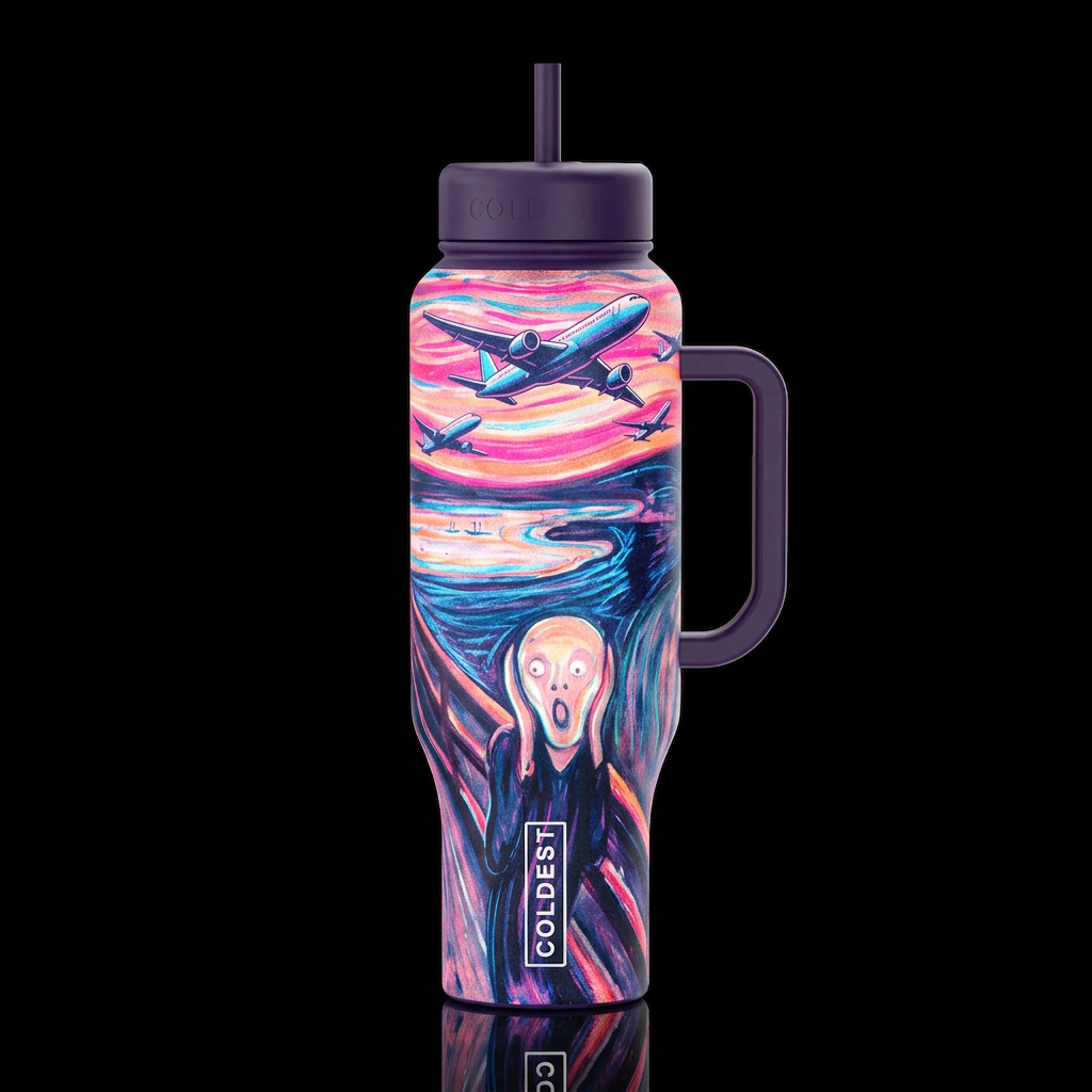 noise, The Sream with air plains passing by Jan Sc... water bottle design