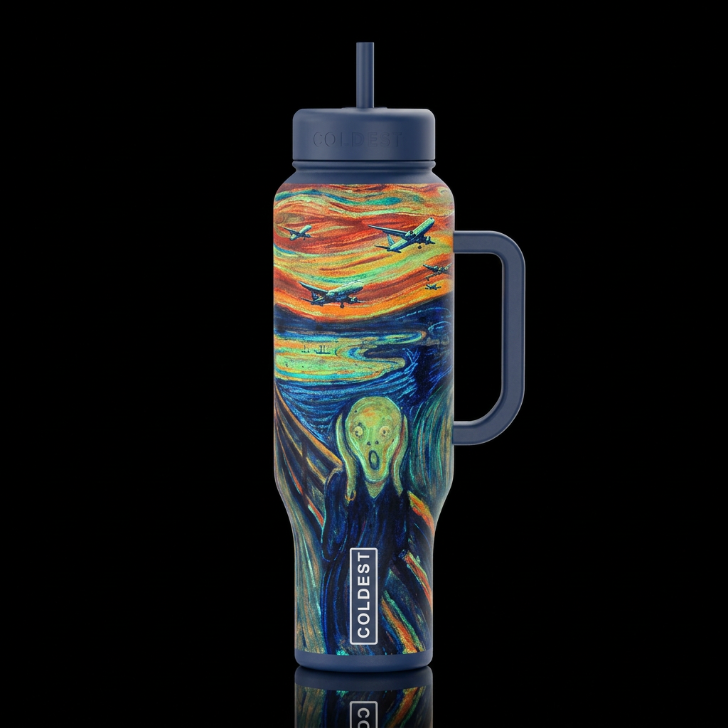 noise, The Sream with air plains passing by Jan Sc... water bottle design