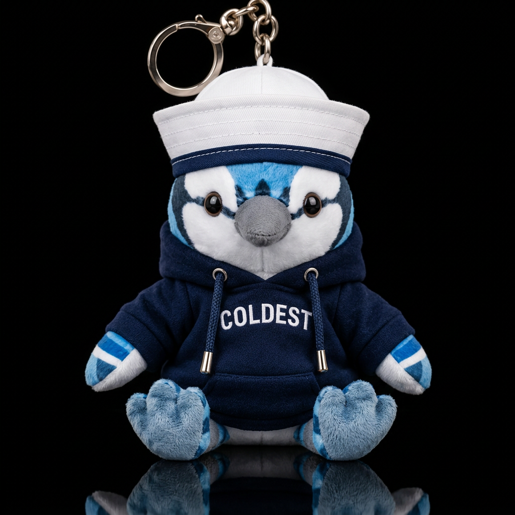 blue jay bird with a  sailor costume and hat water bottle design