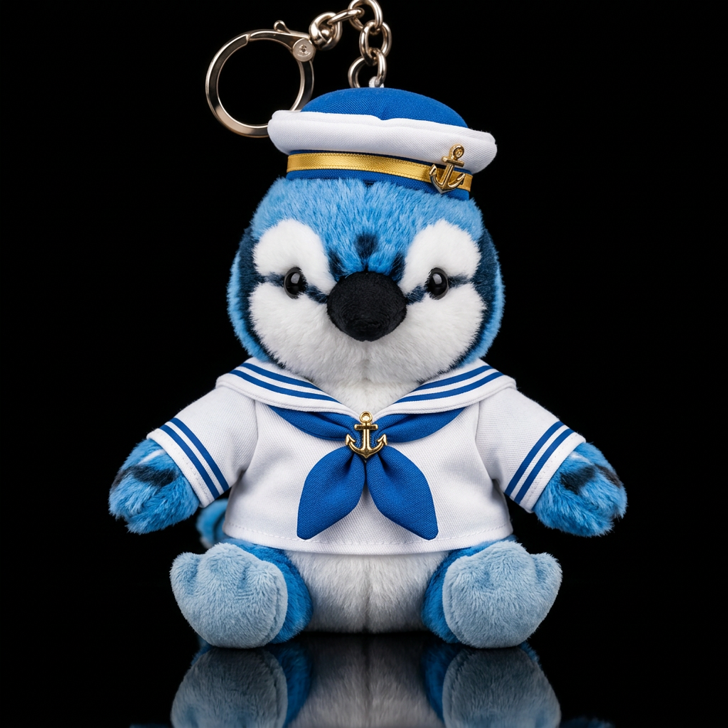 blue jay bird with a  sailor costume and hat water bottle design