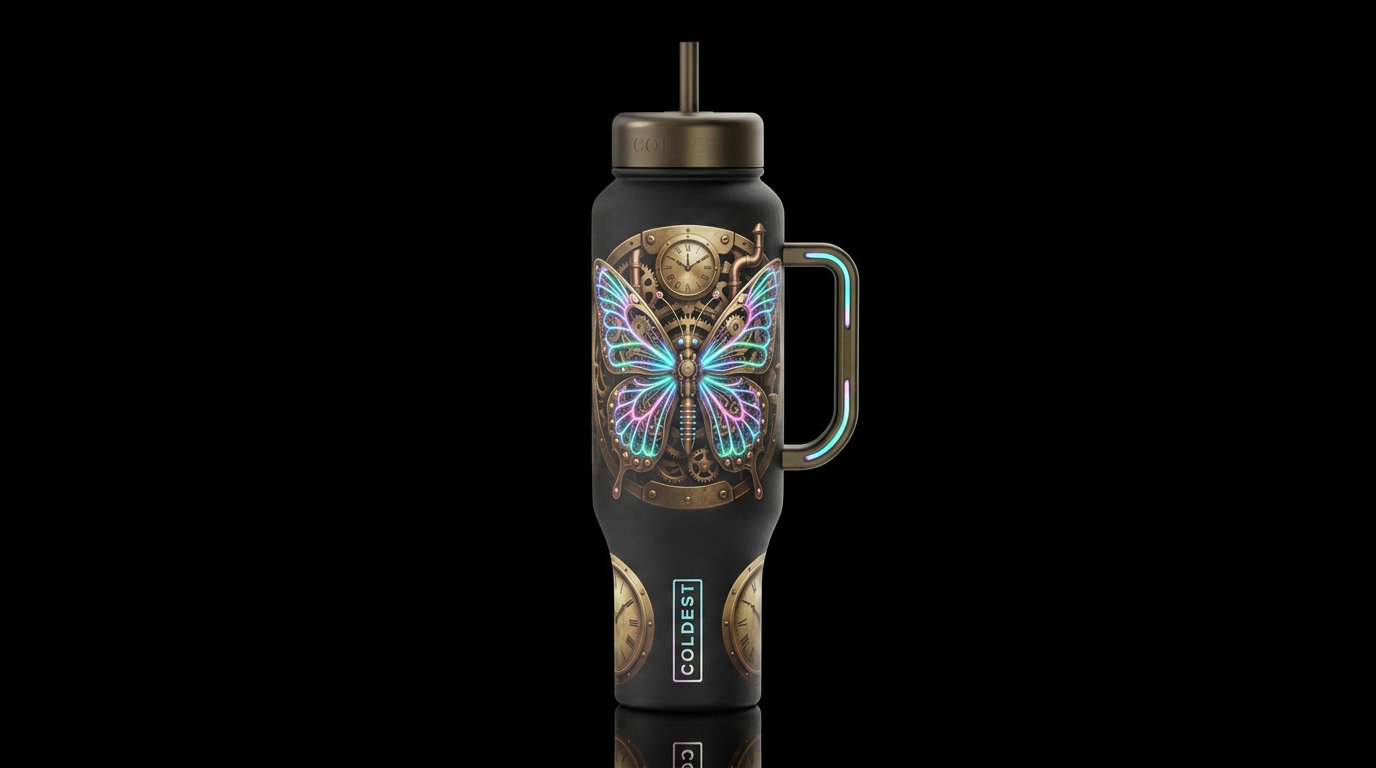 steam punk mechanical butterfly visible gears and ... water bottle design