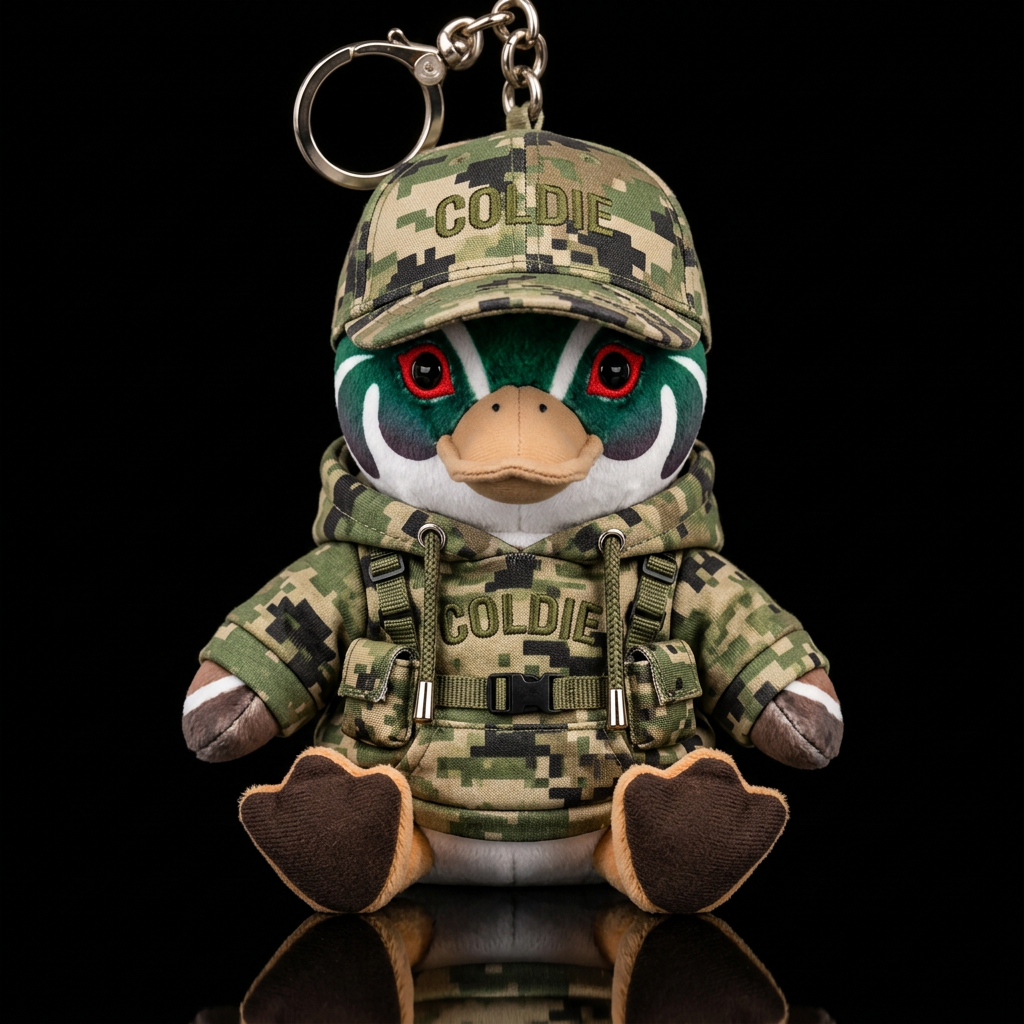 wood duck army outfit with hat water bottle design