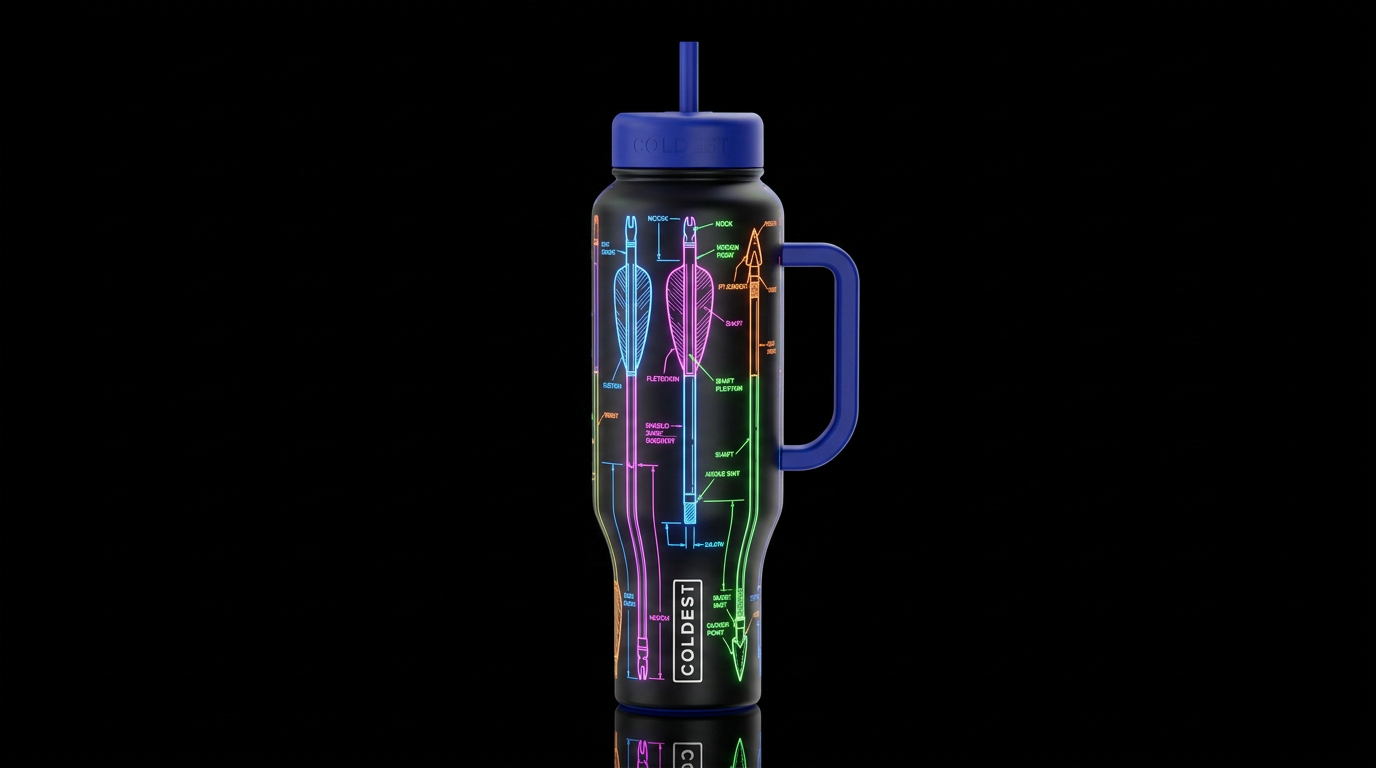 archery arrow schematic glowie line art water bottle design
