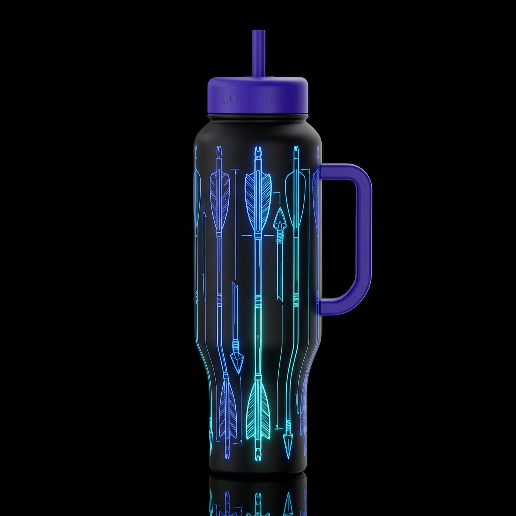 archery arrow schematic glowie line art water bottle design
