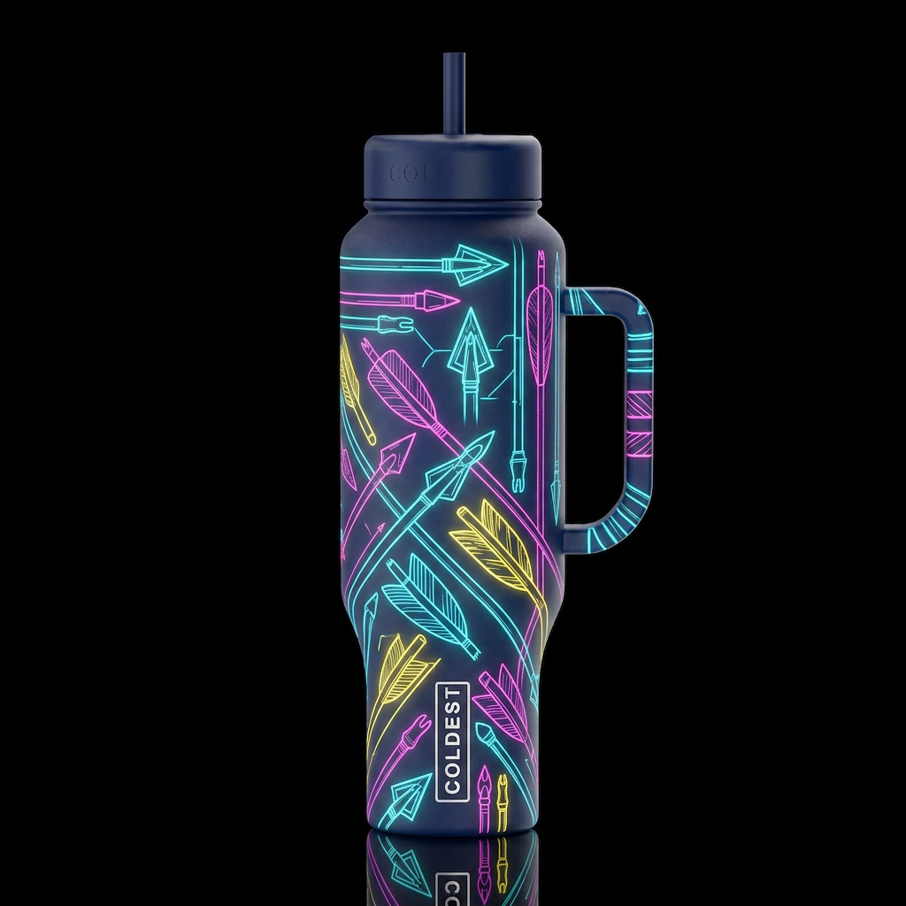 archery arrow schematic glowie line art water bottle design