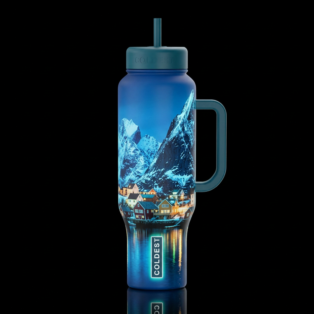 Norwegian Fjord village Nordic Lakeview scenery la... water bottle design