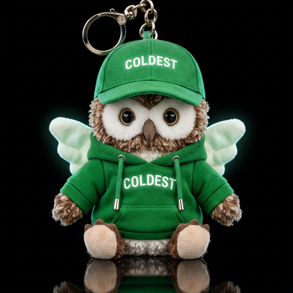 spectacled owl with glowie angel outfit and hat water bottle design