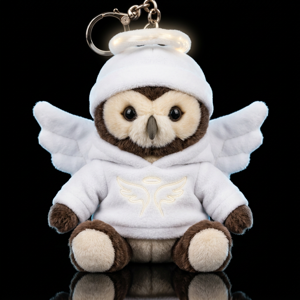 spectacled owl with glowie angel outfit and hat water bottle design
