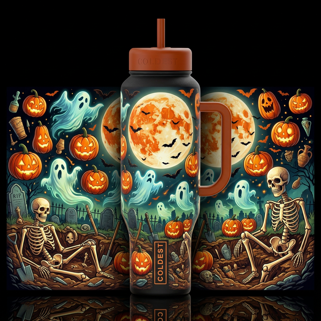 archaeology giant skeletons in a cemetery floating... water bottle design