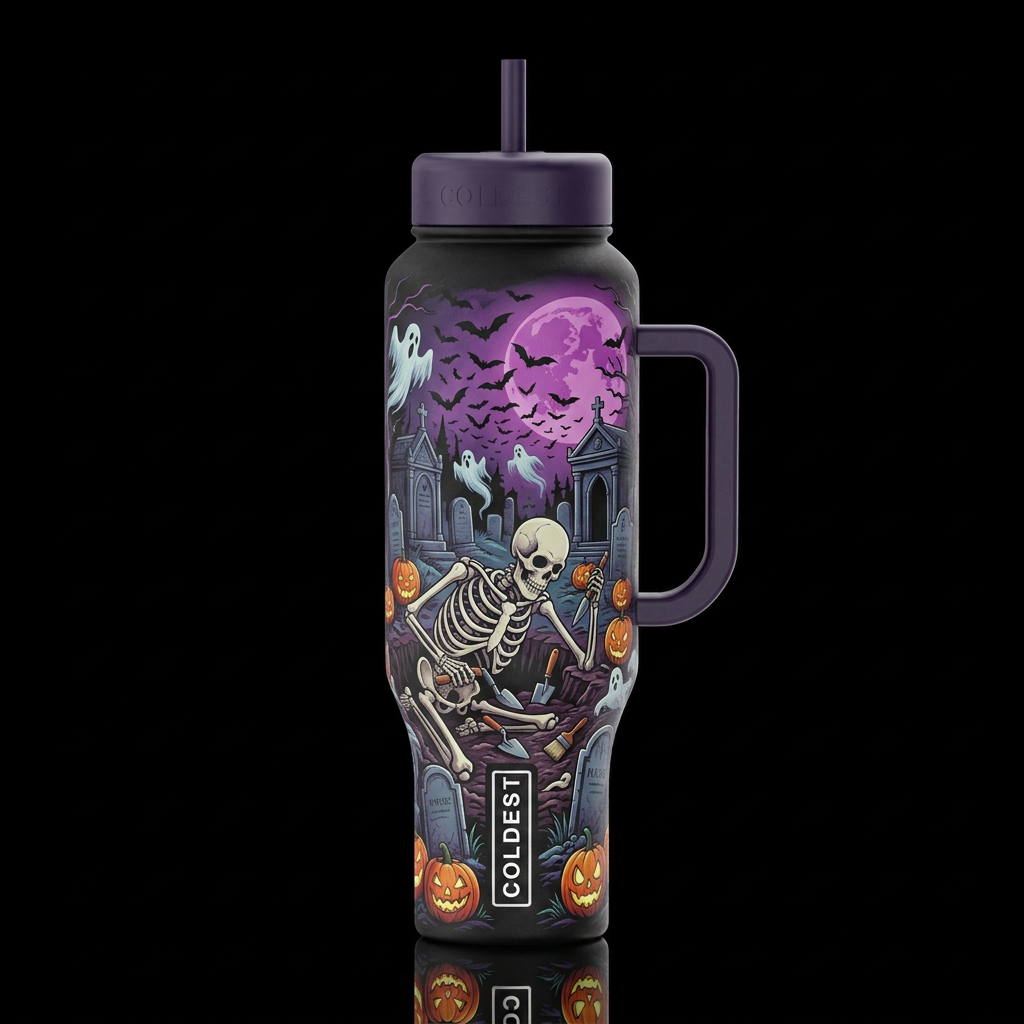 archaeology giant skeletons in a cemetery floating... water bottle design