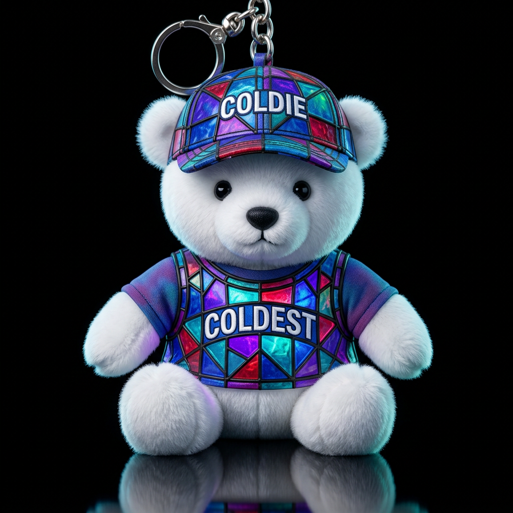 polar bear, stained glass, neon water bottle design