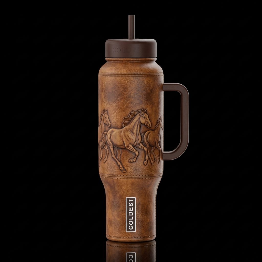 horses, mustang leather, realism water bottle design