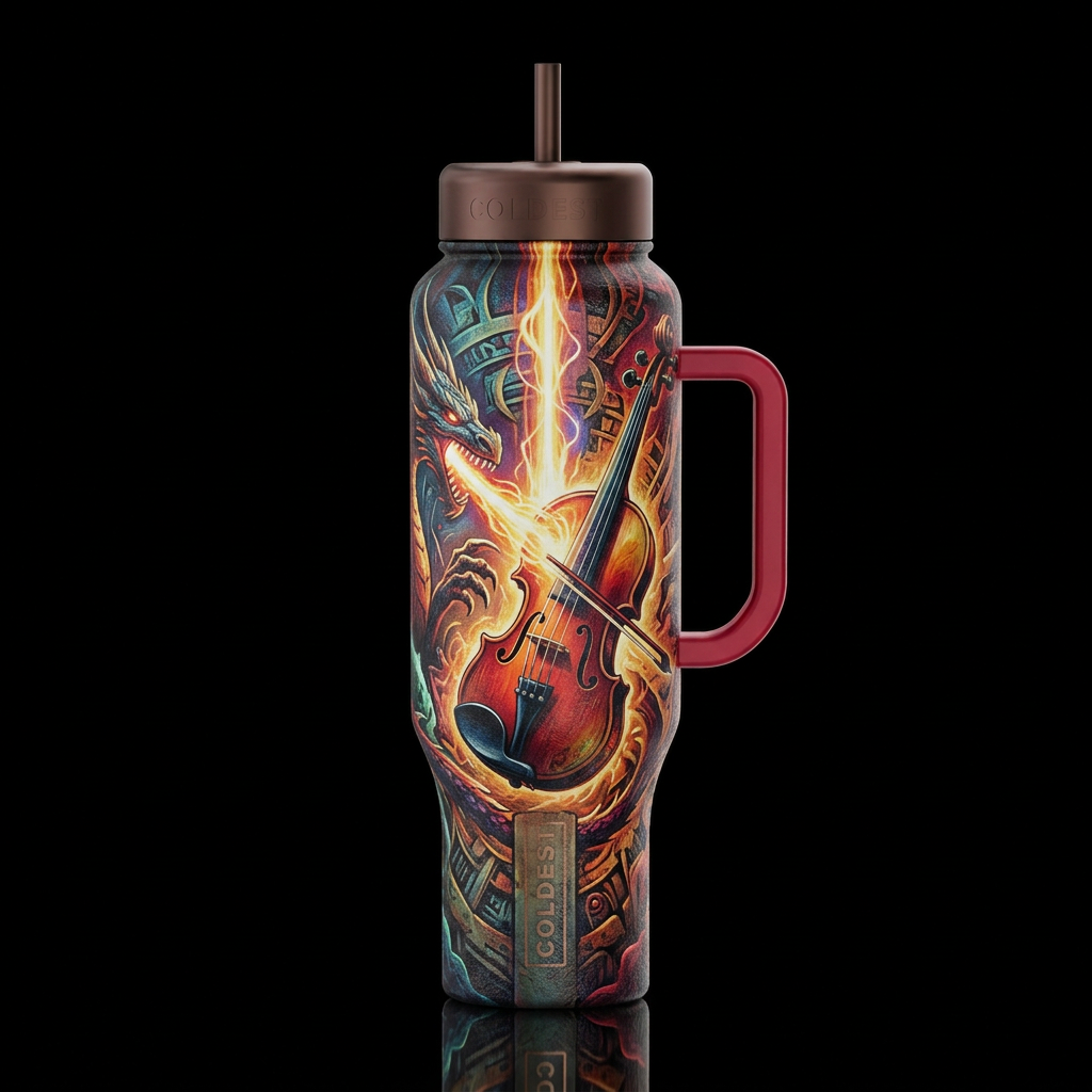 beam, violin, dragon, magical, fantasy abstract, d... water bottle design