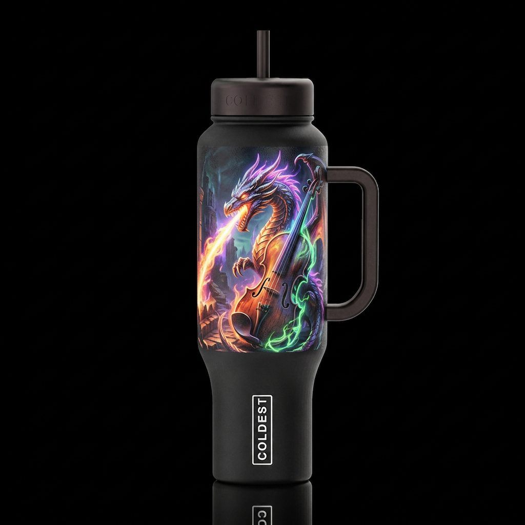 beam, violin, dragon, magical, fantasy abstract, d... water bottle design