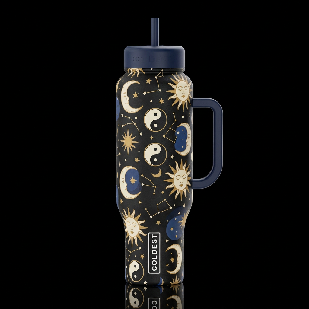 whimsical retro sun moon and stars constellations ... water bottle design