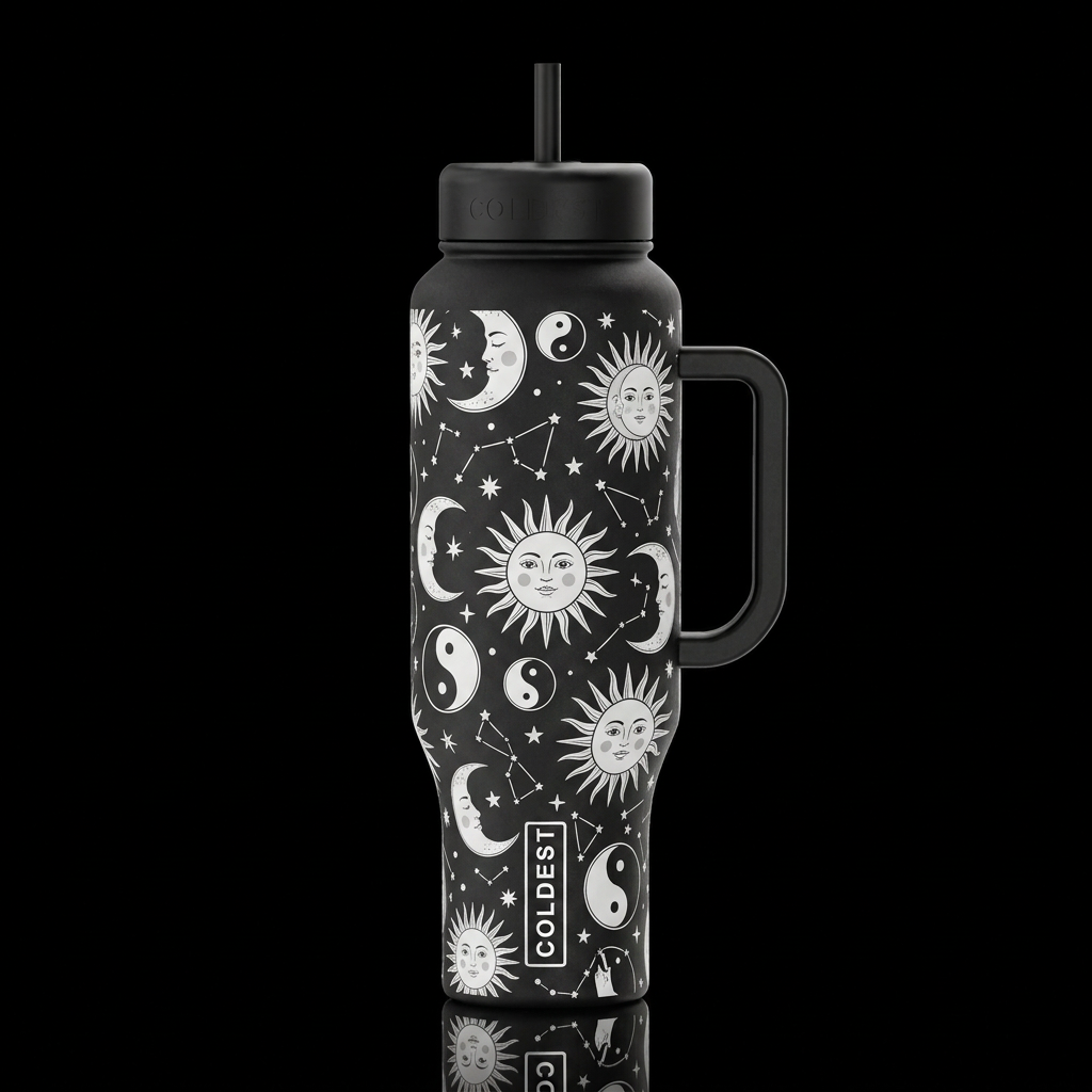 whimsical retro sun moon and stars constellations ... water bottle design