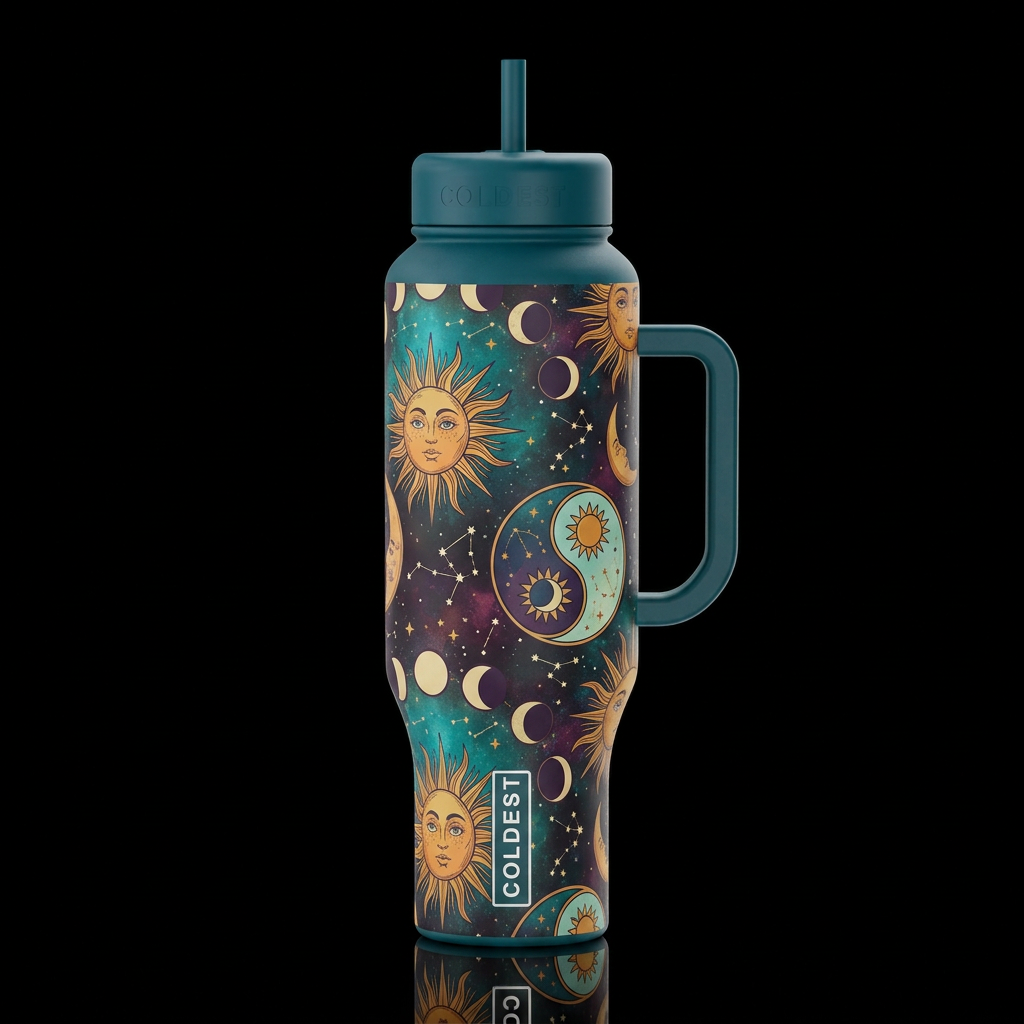 whimsical retro sun moon and stars constellations ... water bottle design
