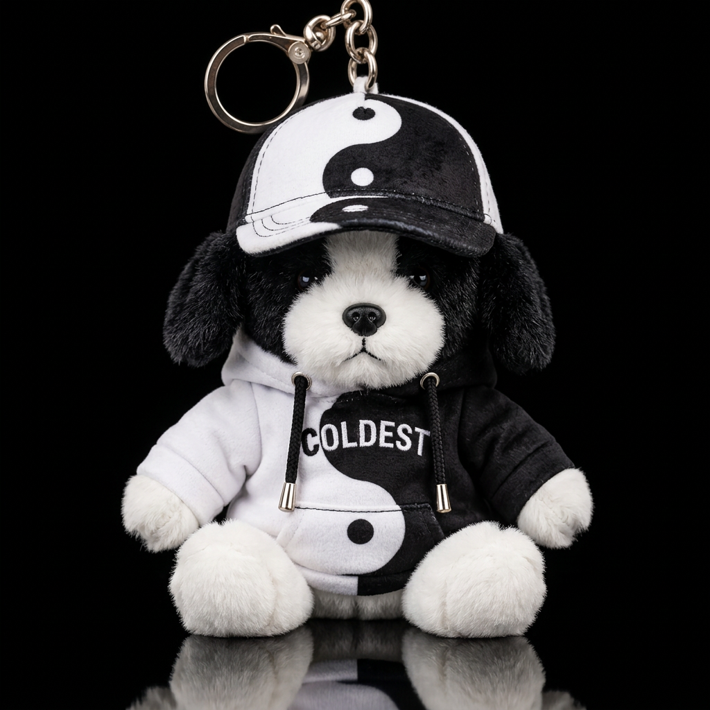 black white dog with Yin Yang outfit and hat water bottle design