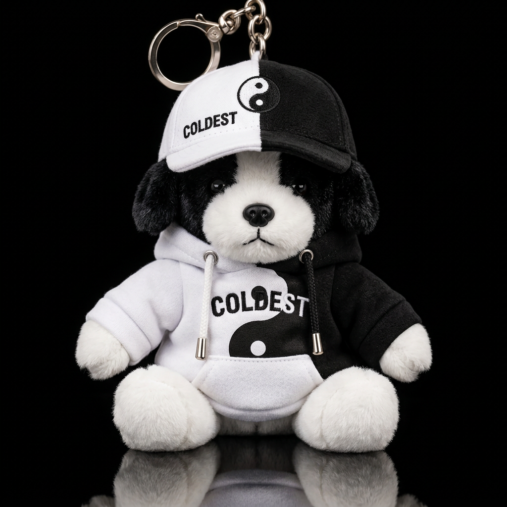 black white dog with Yin Yang outfit and hat water bottle design