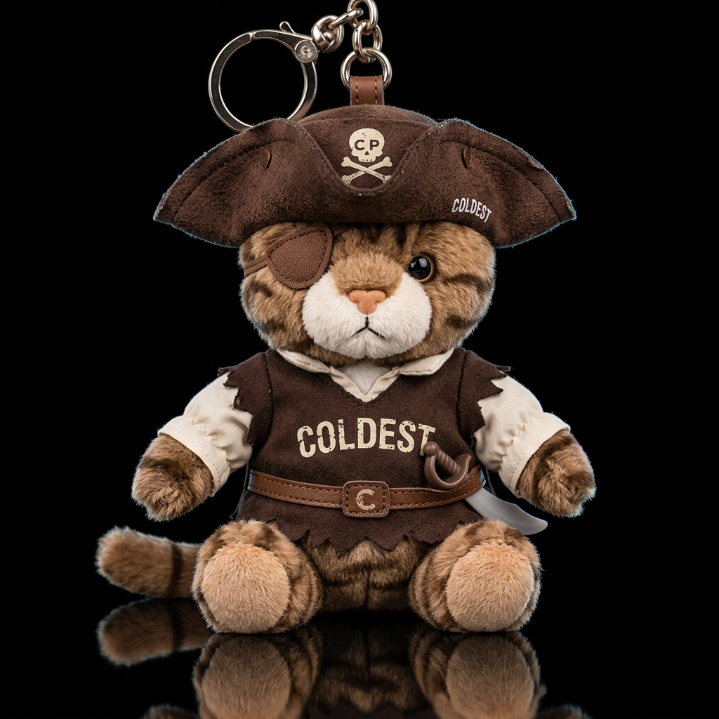 brown tabby cat in a pirate costume and hat water bottle design