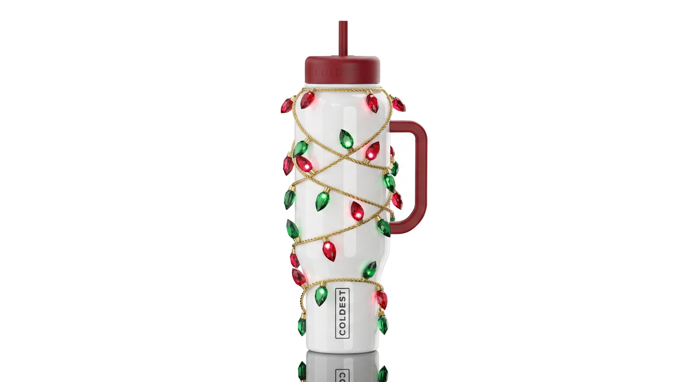 Christmas lights made of ruby's and emeralds on a ... water bottle design