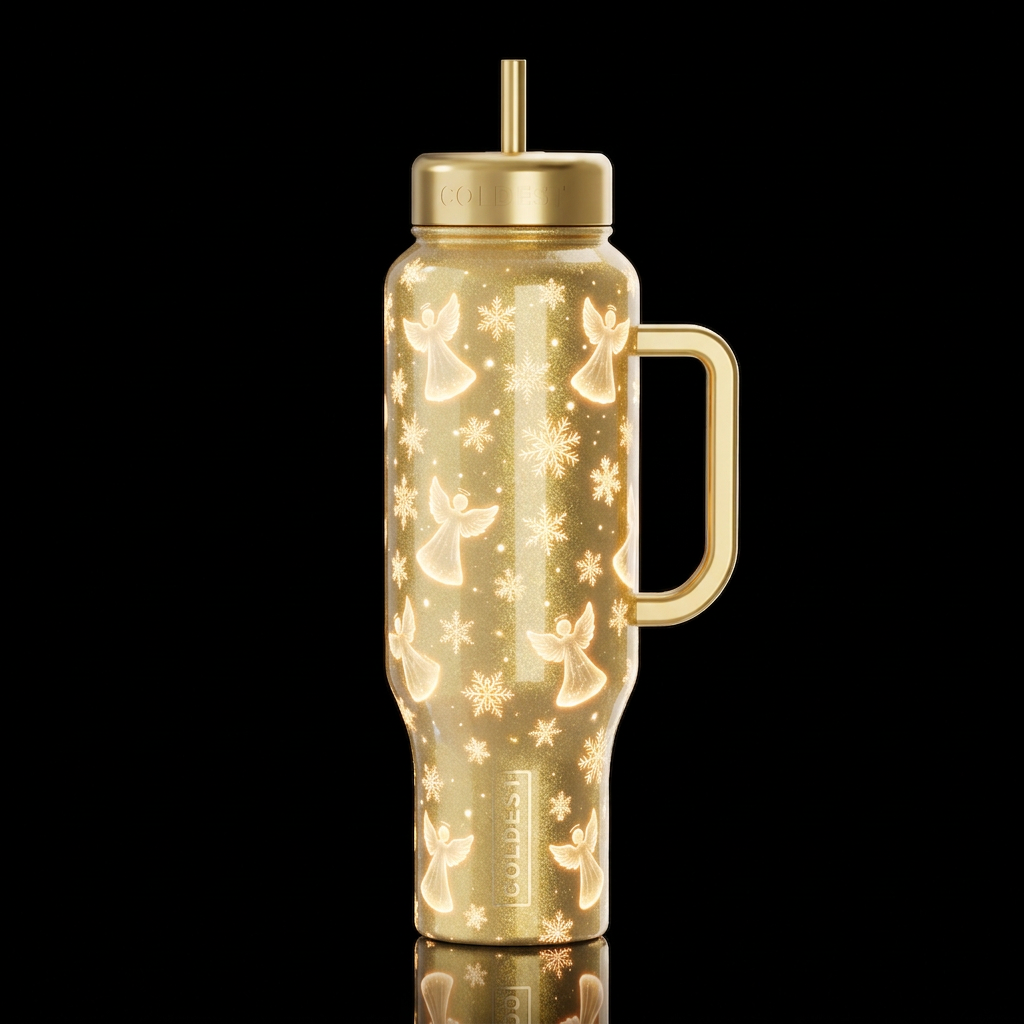 glowie floating snow angels and snow flakes  on sp... water bottle design