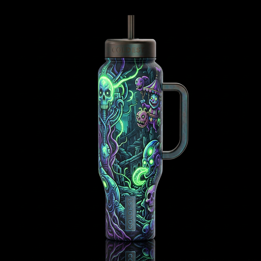 dystopian tales from the crypt Gothic, glowie, whi... water bottle design