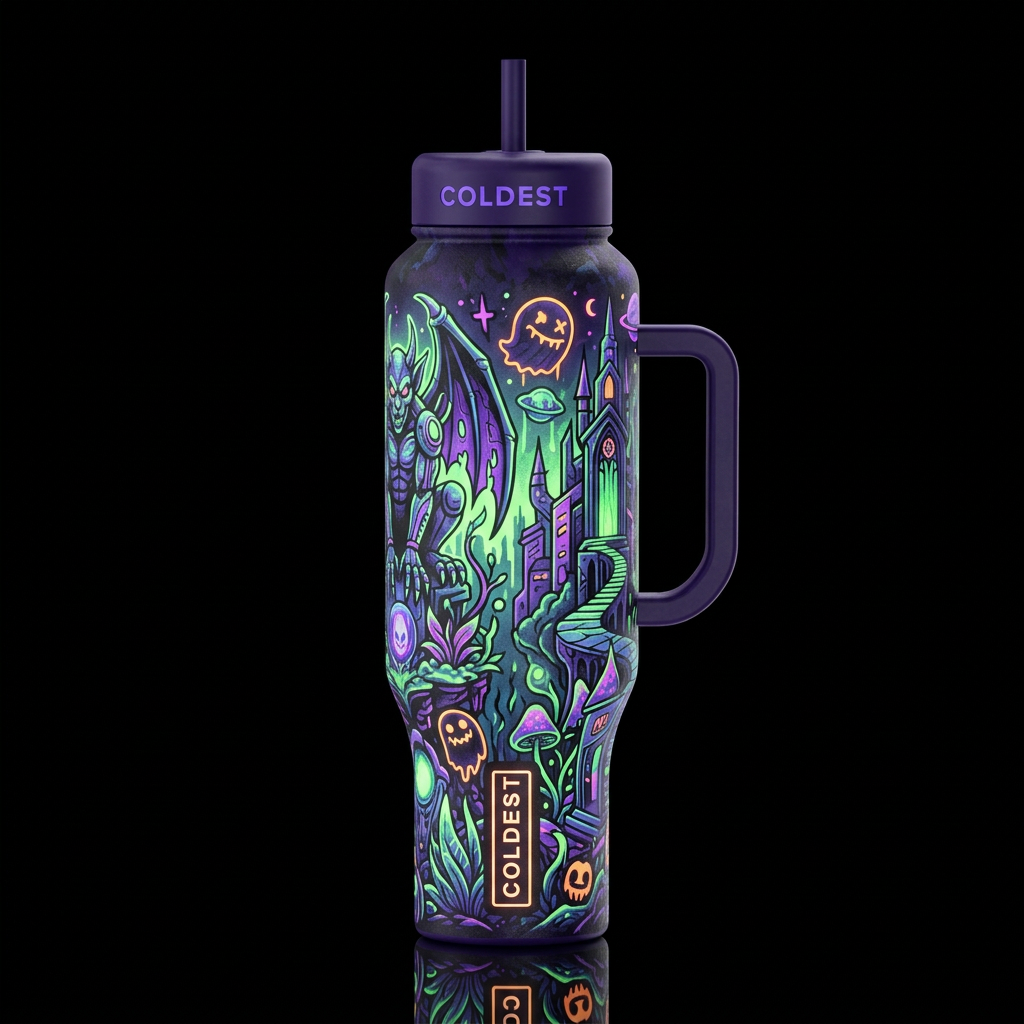 dystopian tales from the crypt Gothic, glowie, whi... water bottle design