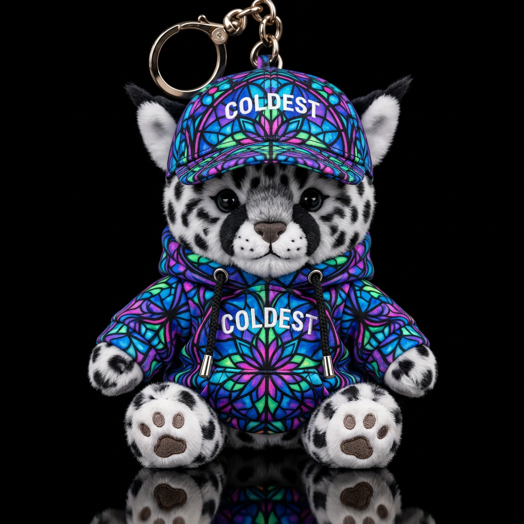 black and white bobcat with a, stained glass, neon... water bottle design