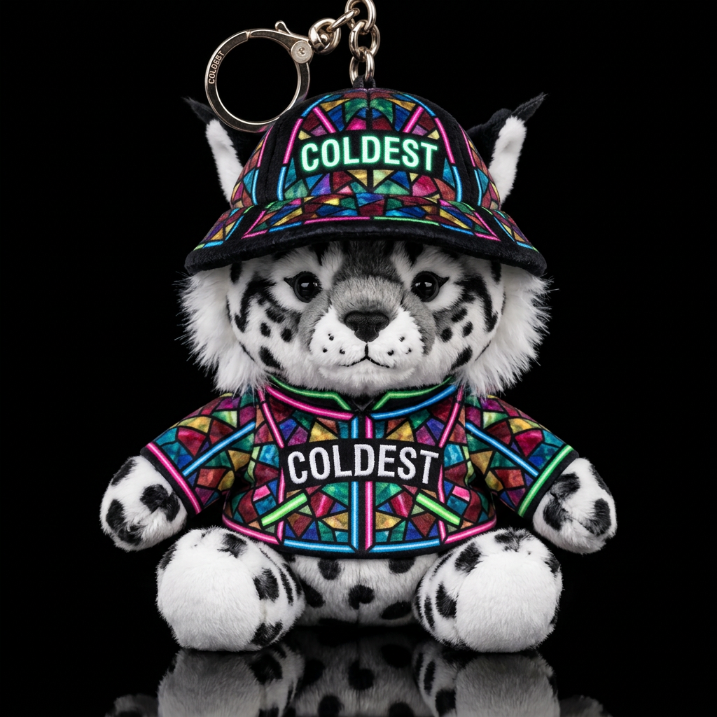 black and white bobcat with a, stained glass, neon... water bottle design