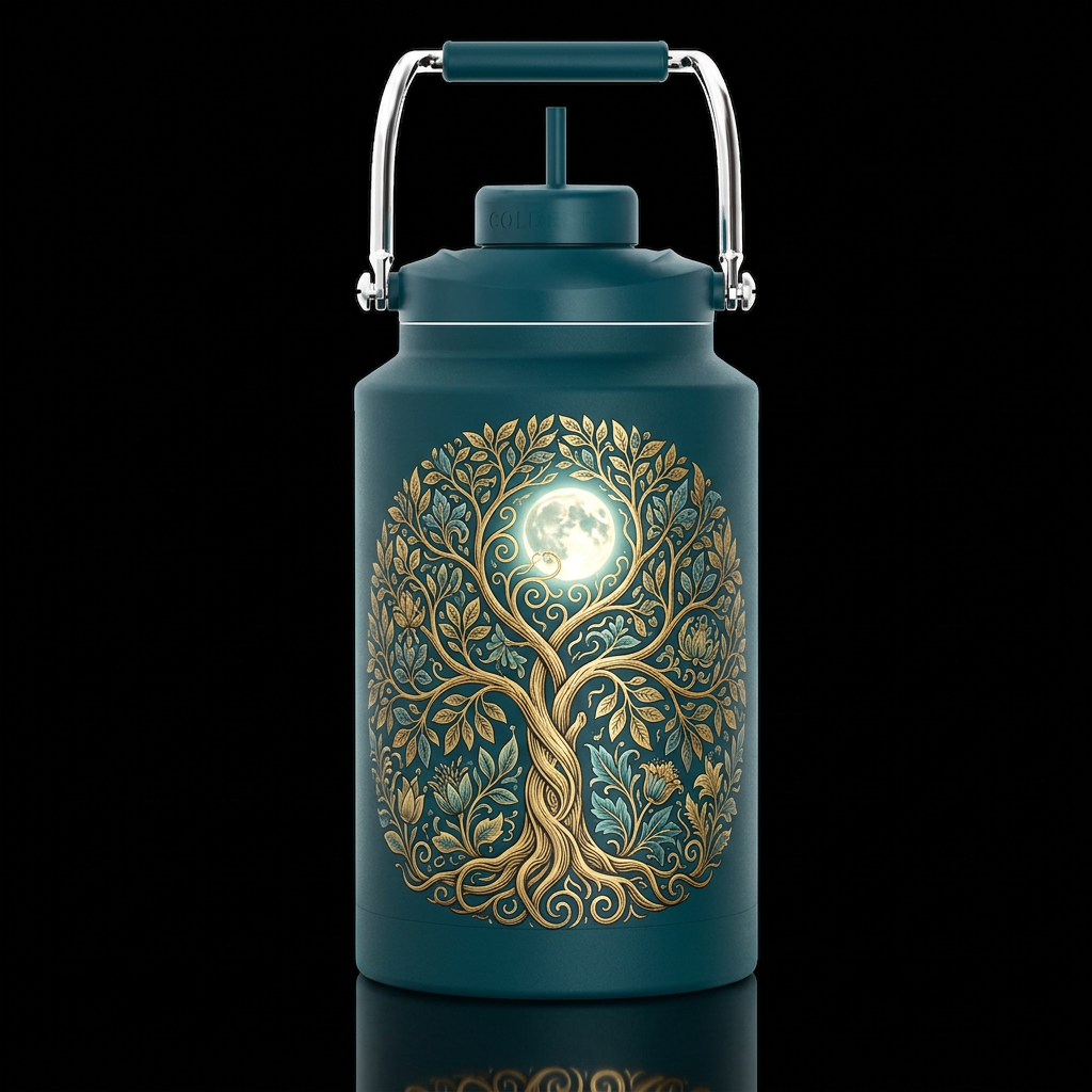 large tree of life inspired by William Morris bota... water bottle design