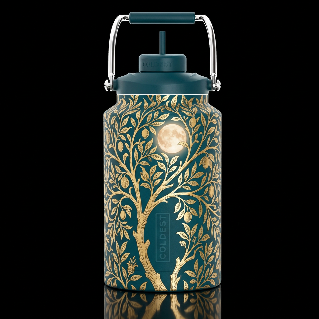 large tree of life inspired by William Morris bota... water bottle design