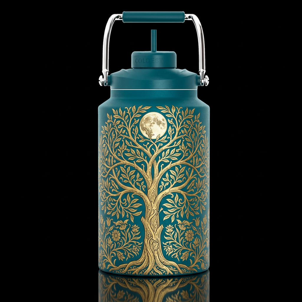 large tree of life inspired by William Morris bota... water bottle design