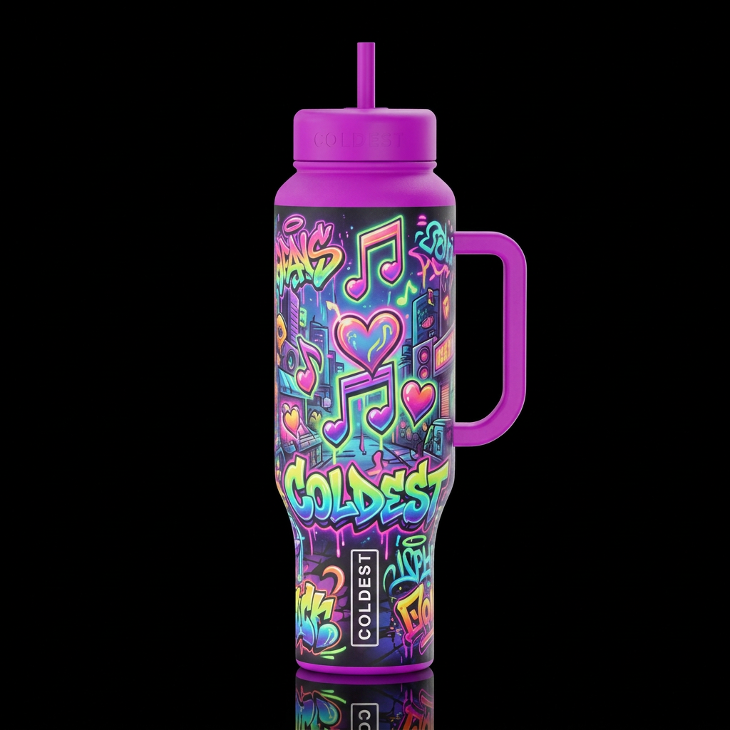 colorful Graffiti hip hop fall out glowie, vibrant... water bottle design