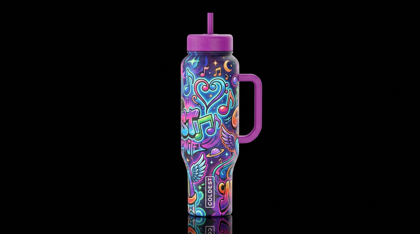 colorful Graffiti hip hop fall out glowie, vibrant... water bottle design