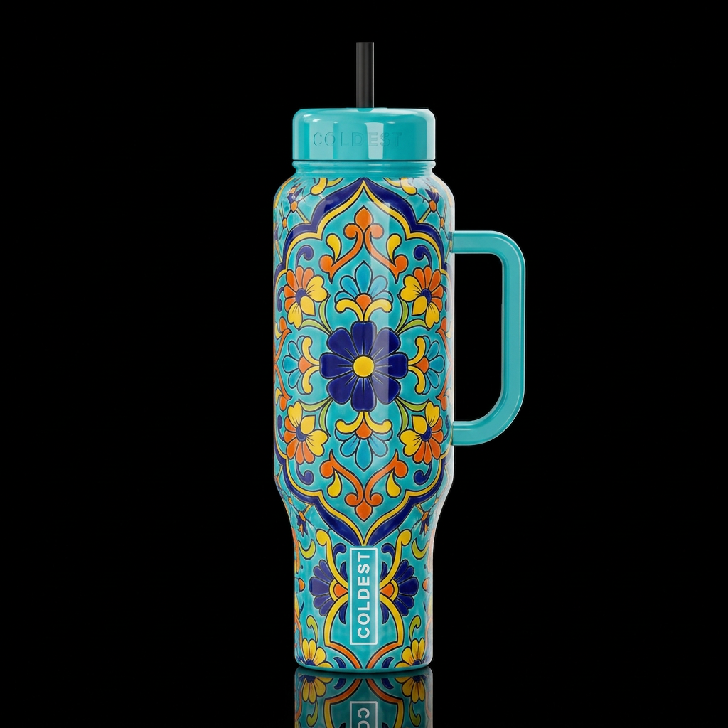 Traditional ceramic, moroccan colorful abstract fl... water bottle design