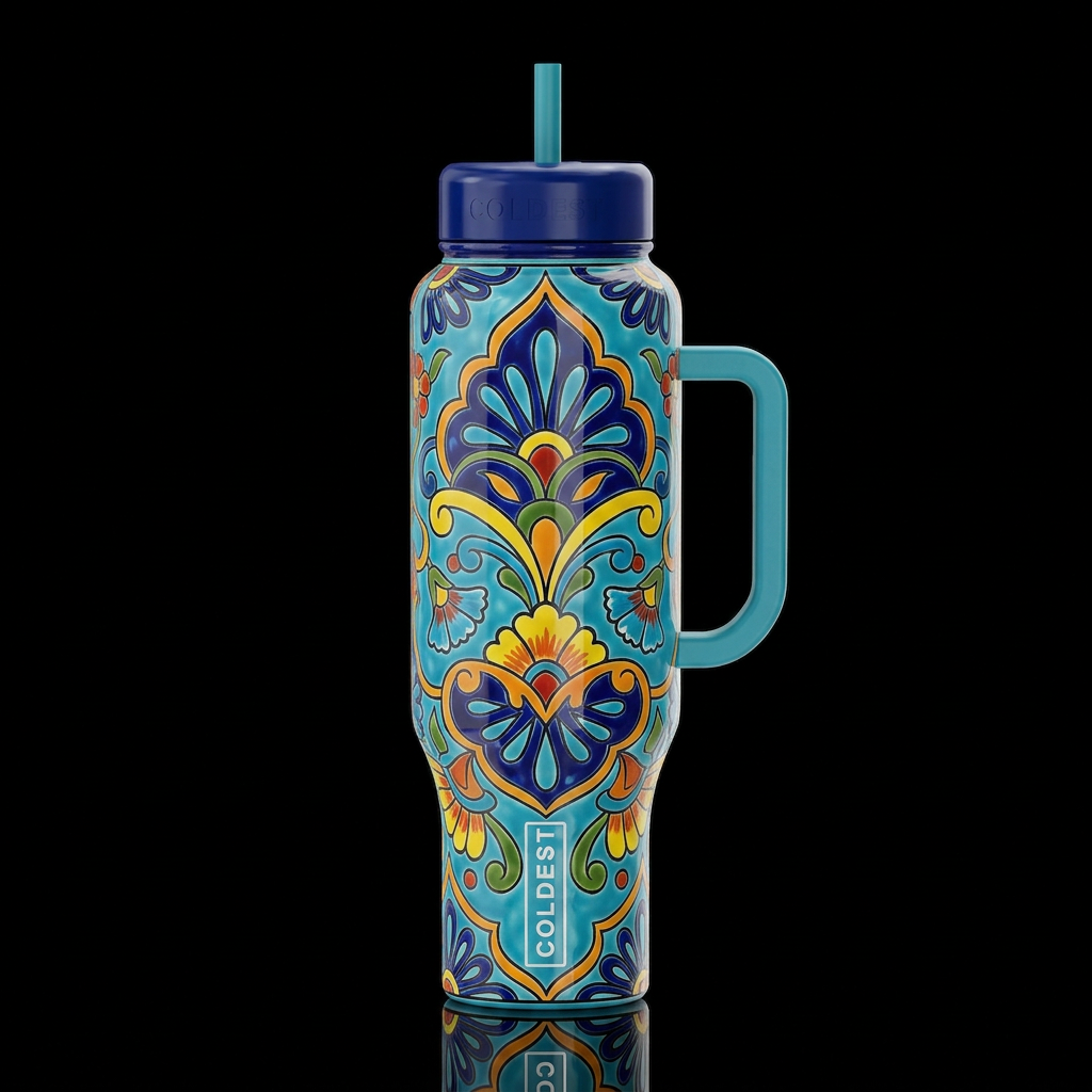 Traditional ceramic, moroccan colorful abstract fl... water bottle design